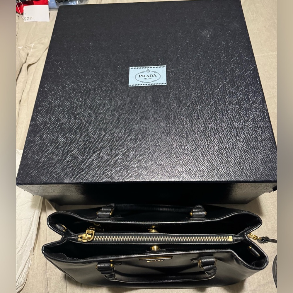 PRADA Black Saffiano Lux Leather Satchel with Gold Hardware - Picture 3 of 16